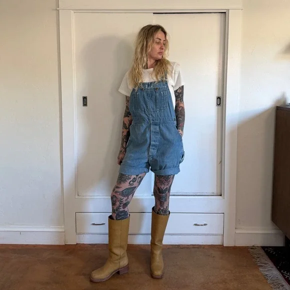 Vintage 1970s Gap Denim Shorts Medium Wash Workwear Overalls Carpenter - Picture 9 of 9